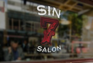 Sin 7 Salon Window Signage